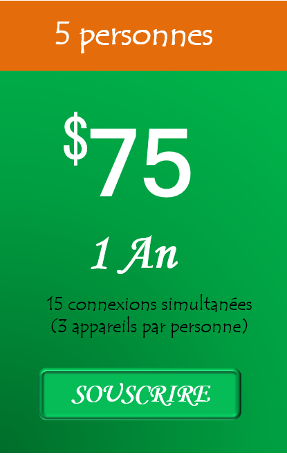 Cliquez pour souscription groupe de 5 utilisateurs pour 365 jours à 75 USD